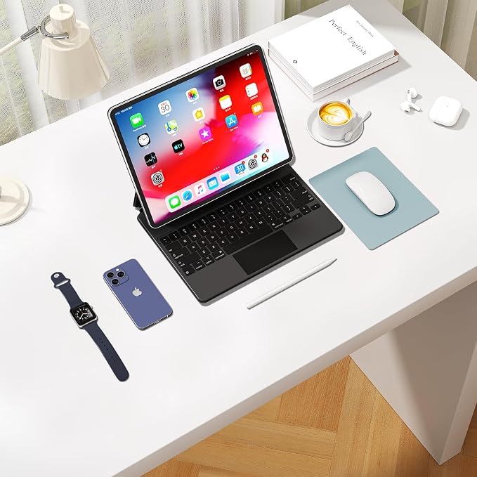Leather Desk Pad Protector, Waterproof Mouse Pad, PU Desk Mat, Office Desk Cover, Desk Writing Mat for Office/Home/Work/Cubicle (Light Blue/Silver) 9x8 in