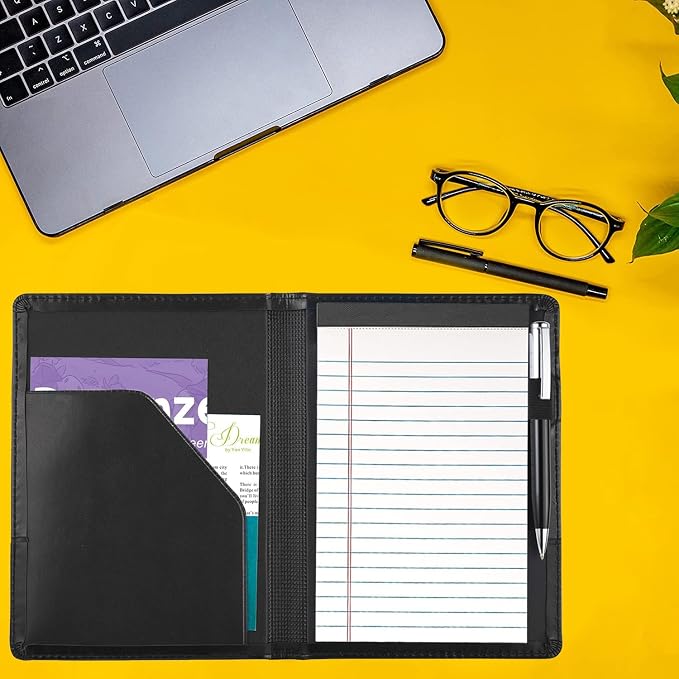 Padfolio/Portfolio Binder, Mini Padfolio Portfolio Binder 5 x 8 Legal Writing Pad, A5 Document Organizer Folder for Men Women,Classic Black.