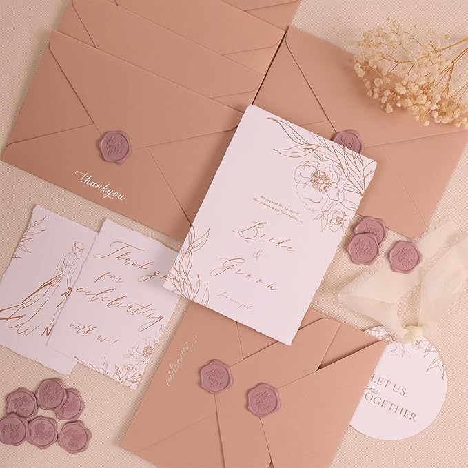 UNIQOOO Wax Seal Stickers - Eucalyptus Wedding Invitation Envelope Seal Stickers, 50 Pcs Self- Adhesive Dusty Mauve Stickers, Perfect for Invitation, Christmas, Gift Wrapping, Party