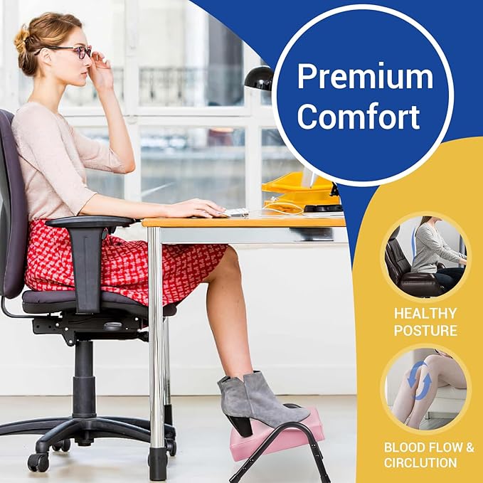 FUSLITE Foot Rest for Under Desk at Work, Ergonomic Foot Rest for Office Use, Adjustable Heights, Relieving Pain in Lower Back, Hip, Knee (Black)