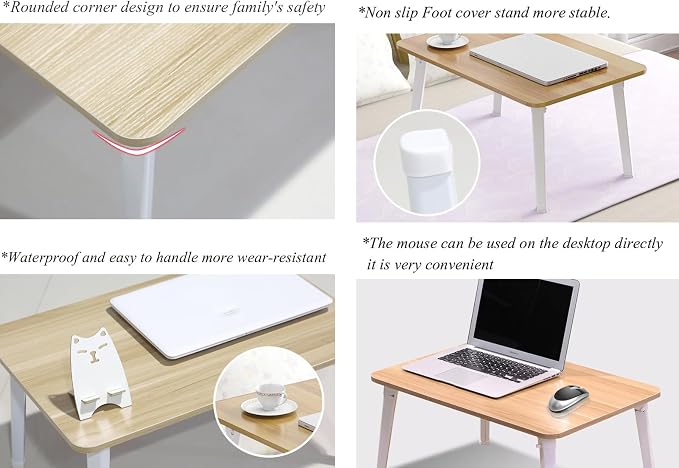 Foldable Laptop Desk for Bed, Bed Laptop Table, Foldable Portable Lap Bed Tray, 23.6 Inch Floor Table for Drawing, Reading and Writing, Black
