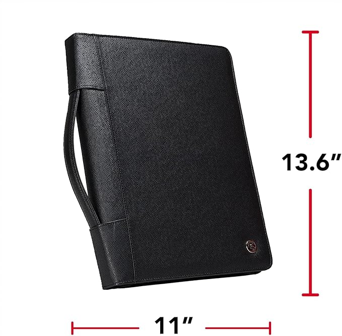 Case-It Executive Zippered Padfolio with Removable 3-Ring Binder and Letter Size Writing Pad, Black (6 Pack)