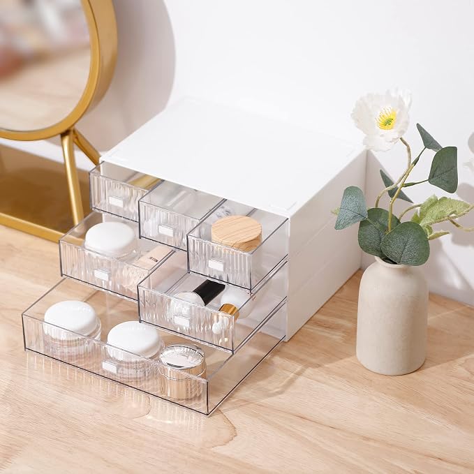 Ykpokir Desktop Organizer with Drawers Stackable Storage Stackable Drawers 3 Tier White Desk Storage Organizers, Plastic Makeup Storage Accessories