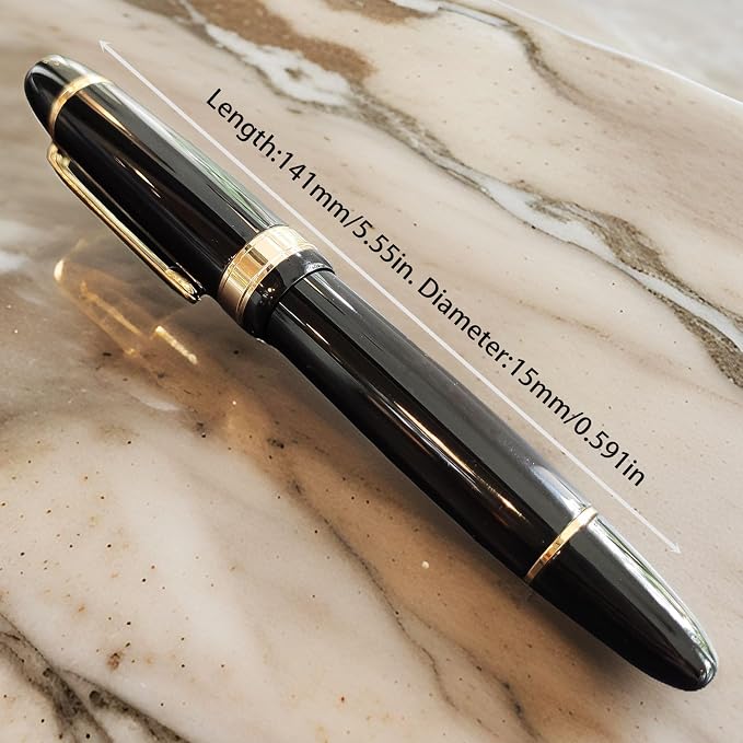 Luxury Fountain Pen, Fine Nib (F) Gold Trim Classic Executive Writing Pen,18K Gold Plated Nib, Professional Business Gift with Ink Refill Converter (Black Gold Trim)