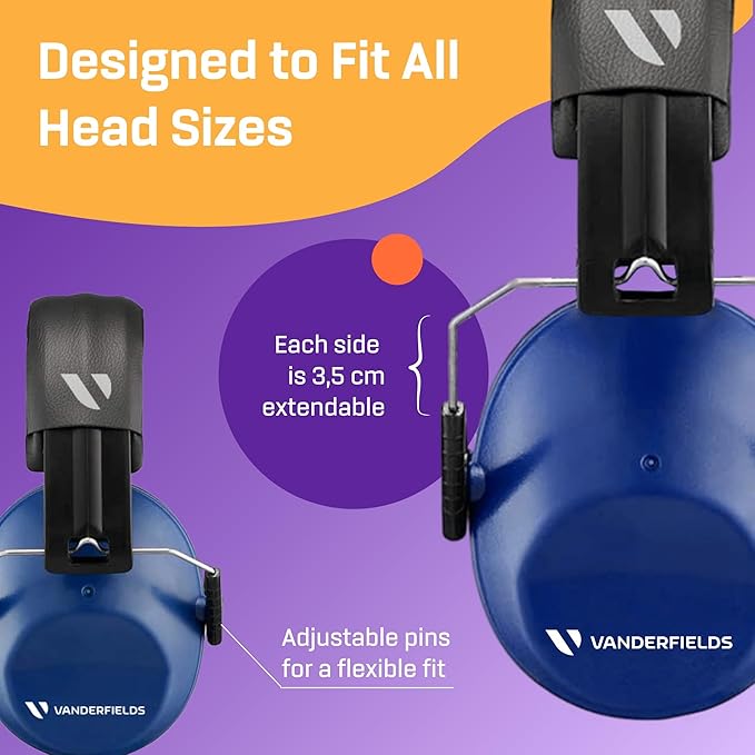 Vanderfields - Hearing Protection Ear Muffs - Over 33 dB (2K Hz) Broad Noise Cancelling Sound Reduction - Adults & Teens