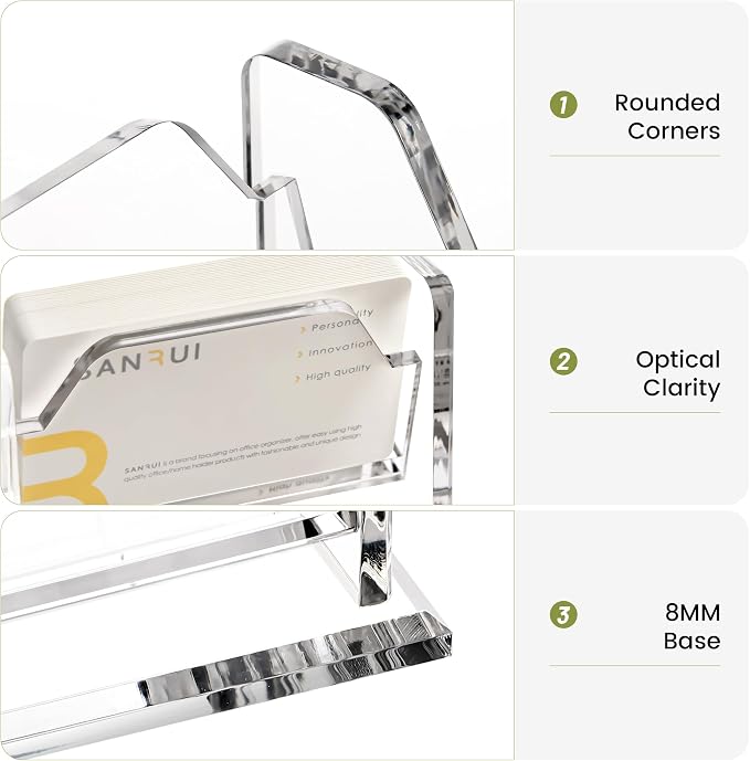 YUXUN Business Card Holder for Desk, Acrylic Business Card Display Stand with 3 Slot 3 Tier, Office Desk Accessories for Man &Woman,150 Cards Capcity, Clear