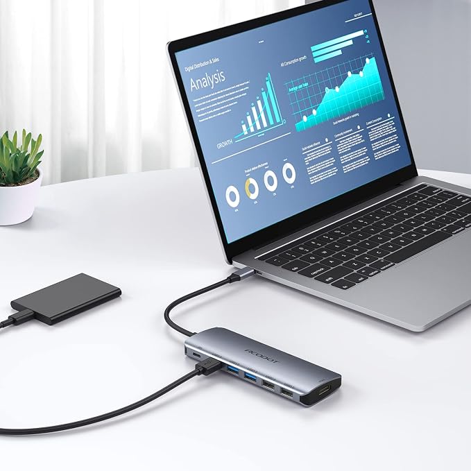 USB C Hub, 9 in1 Multi-Port USB Adapter for Laptop/Mac, 4K@60Hz USB C to HDMI Splitter, 100W Max PD, 3 USB3.0 + 2 USB2.0 Data Ports, SD/TF Card Reader, for Type C Devices