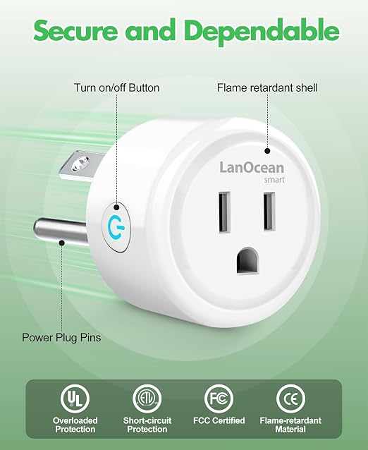 LanOcean Mini Smart Plugs That Compatible with Alexa & Google Home, WiFi Plug for APP Remote & Voice Control, Smart Outlet Timer with Schedule & Group Control Function | 2.4G WiFi Only