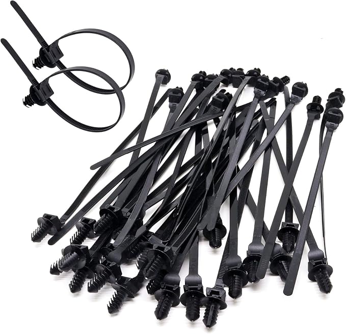 40 PCS Push Mount Zip Ties, 8.3 Inch Nylon Car Mount Wire Ties Snap in Cable Zip Ties, Black Push Mount Cable Ties Automotive Zip Ties Wire Harness Clips for Wire Tying (8.3" L x 0.2" W)