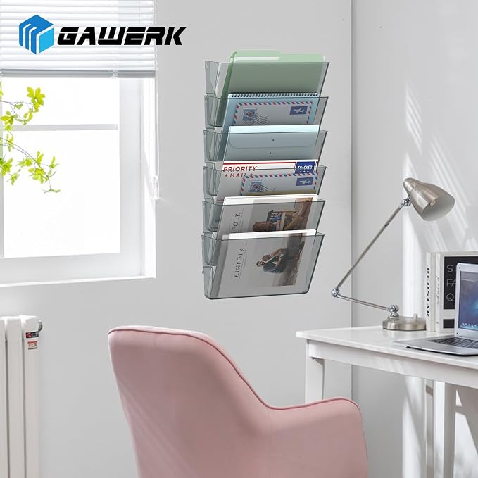 Gawerk Clear Acrylic Single Pocket, Plastic Hanging Wall Mount File Holder for Office Home (Gray, 3 Pack)