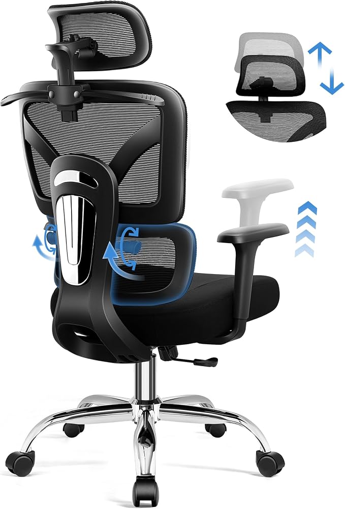 Ergonomic Office Desk Chair, Mesh Office Chairs Comfy for Prolonged Sitting | Segmented Spine Support, Adjustable Lumbar Support for Back Pain Relief, Computer Chair for Home Office, 300LBS, Black