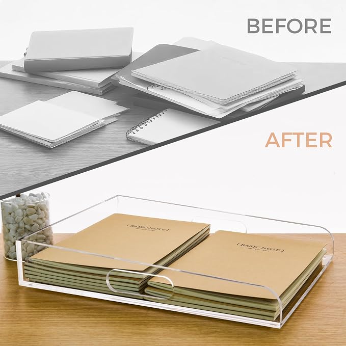 Clear Acrylic Paper Trays, Desk File Organizer, A4 Paper Holder, Low-Profile Desk File Sorter for Office/Home, Clear Stackable Letter Tray for Bills, Crafts, Notebooks - Vertical