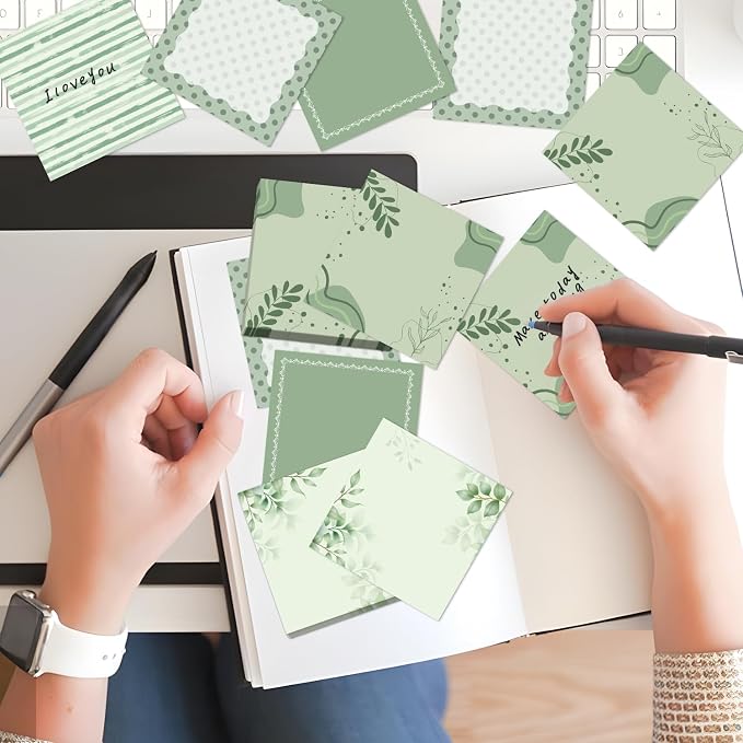 Aesthetic Sticky Notes Gifts, 9 Pack Green Aesthetic Notepads 3x3 Inch Gifts for Coworkers Students, Sage Green Memo Pads Office School Supplies for Men Women (450 Sheets)
