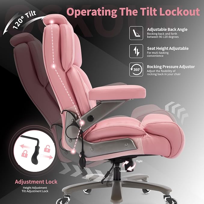 Big and Tall Office Chair 700lbs, Ergonomic High Back Computer Desk Chair | Adjustable Headrest&Lumbar Support, 3D Flip Arms, Large Wheels, Heavy Duty Metal Base, Thick Padded Wide Seat Executive Chair