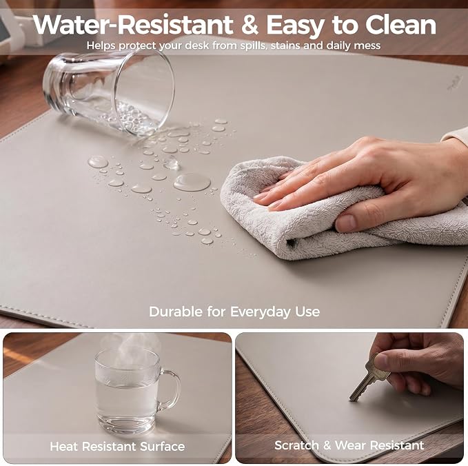 Large Desk Pad Non-Slip Desk Mat Protector for Keyboard Mouse Waterproof Vegan Leather Surface Faux Leather Laptop Mat Smooth Mouse Pad Premium Gift Tube Stone Gray 47" x 17"
