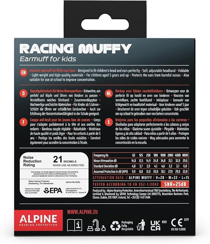 Alpine Muffy Kids - Noise Cancelling Headphones for Kids - CE & ANSI Certified - 25dB - Sensory & Concentration Aid - Formula 1®