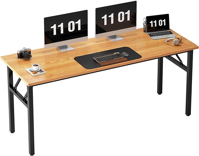 SogesHome Large Folding Computer Desk 62 Inch, No Assembly Home Office Desk, Space Saving Foldable Writing Table with Adjustable Leg Pads, Compact Workstation for Apartment Dorm Study, Teak Black