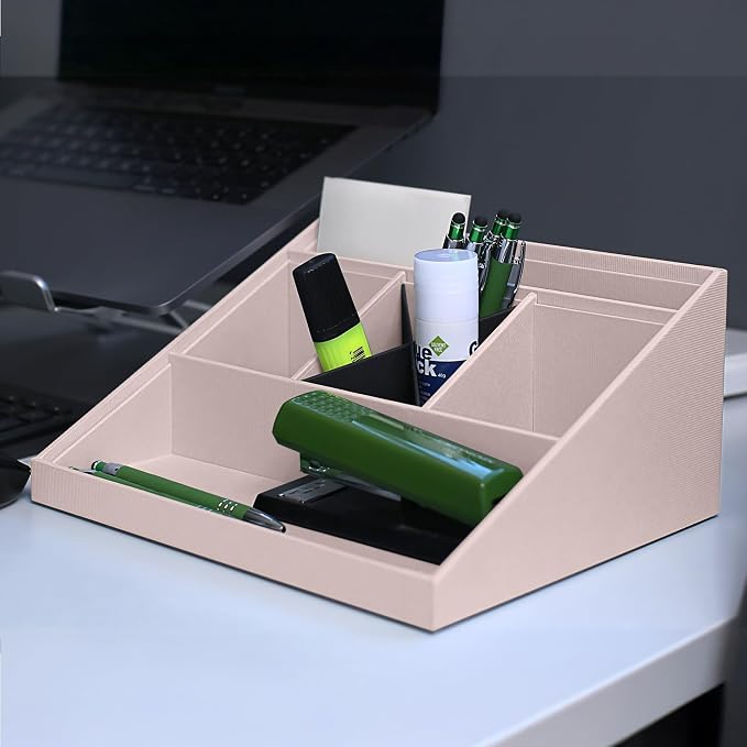 Rössler SOHO desk organiser | Multifunctional desk accessory with 6 compartments | Ideal as an office organiser, pen holder or filing system | Space-saving & hand-glued | Colour: Powder Rose