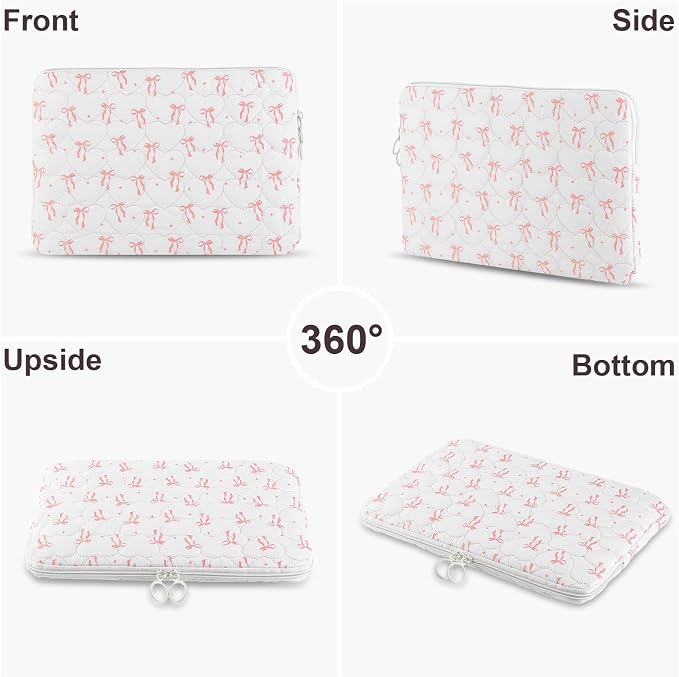 Cute Bow Puffy Laptop Sleeve 13-15 Inch Cute Quilted Laptop Protective Case Padded Bow Computer Sleeve for MacBook
