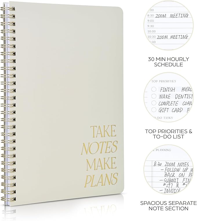 Beautiful Daily Planner And Notebook With Hourly Schedule - Aesthetic Spiral To do List Notepad to Easily Organize Your Work Tasks And Appointments - The Perfect Office Supplies For Women