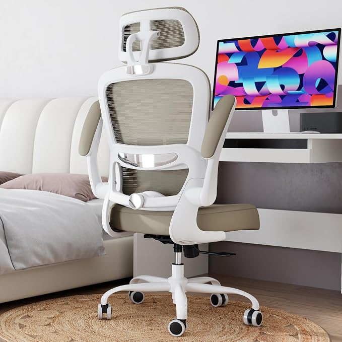 TRALT Office Chair Ergonomic Desk Chair, 330 LBS Home Mesh Office Desk Chairs with Wheels, Comfortable Gaming Chairs (Khaki)
