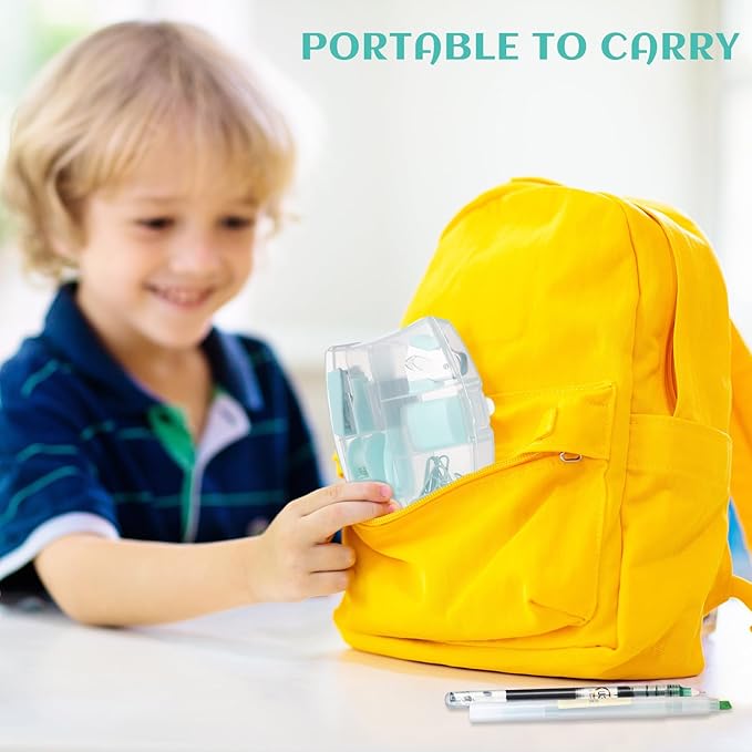 Colarr Mini Office Supply Kit Include Stapler Tape Dispenser Staple Remover Paper Clip Scissor Staple Pen Sharpener Note Small Telescopic Knife for Office Back to School Supplies Student Clerk(Green)