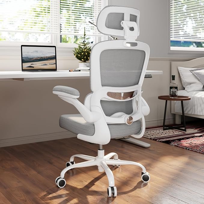TRALT Office Chair Ergonomic Desk Chair, 330 LBS Home Mesh Office Desk Chairs with Wheels, Comfortable Gaming Chairs (1, Grey PU)