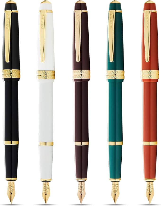 Cross Bailey Light Polished Burgundy Resin and Gold Tone Fine Nib Fountain Pen - Professional Pen for Effortless Writing - Journaling, Note-Taking & More - Black Ink - Easy Handling