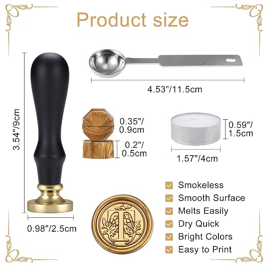 Yoption Traditional Initial Alphabet Wax Seal Stamp with 120 Antique Gold Wax Seal Beads Kit for Wedding Engagement Party Invitation Envelope Christmas Gift Wrap - Letter T