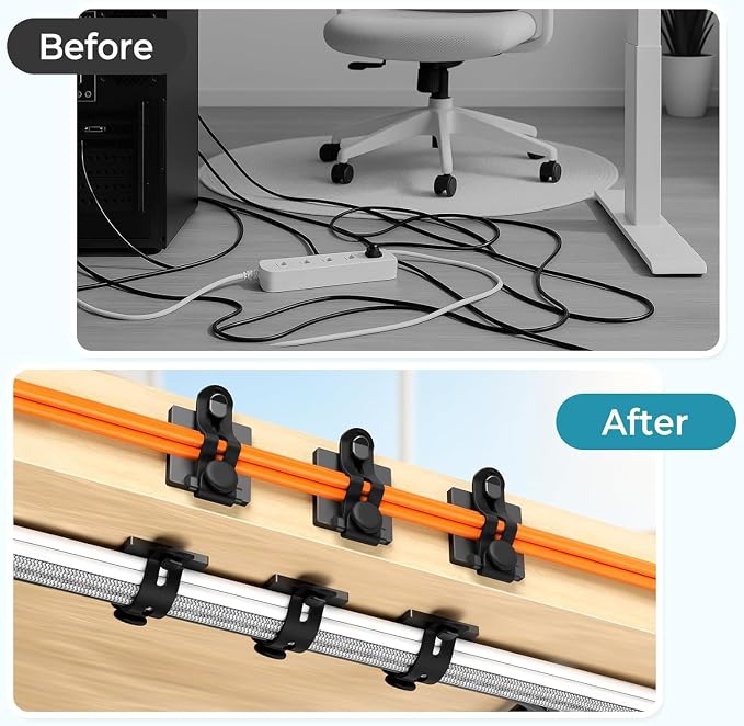 Kanemc Cable Clips Management Under Desk,Adhesive Wire Organizers for Cords | 15 Wire Management Holder with 15 Zip Tie, 15 Screws,Extra 8 Silicone Cable Ties,Cable Clips for Desk,Behind TV, Office,Car