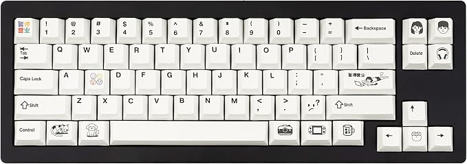 PBT Keycaps 130 Keys, White Cute Keycaps, Cherry Profile Dye-Sublimation Custom Keycap Set for 60% 65% 75% 80% 100% Mechanical Keyboard