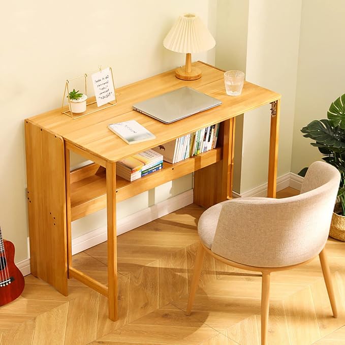 Folding Computer Desk, Natural Bamboo Desk Portable Desk Study Student Writing Desk Small Home Office Desk(31 Inch, Natural)