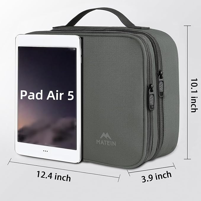 MATEIN Electronics Organizer Travel Case, Large Cable Storage Bag, Water Resistant Carrying Case with Handle, Tech Organizer for Tablet (Up to 12.9inch), USB Charger, Clipper, Grey