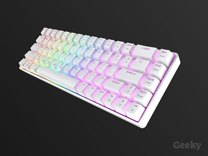 Geeky GK65 65% | Hot Swappable Mechanical Gaming Keyboard | 68 Keys Multi Color RGB LED Backlit for PC/Mac Gamer | ANSI US American Layout (White, Mechanical Black)