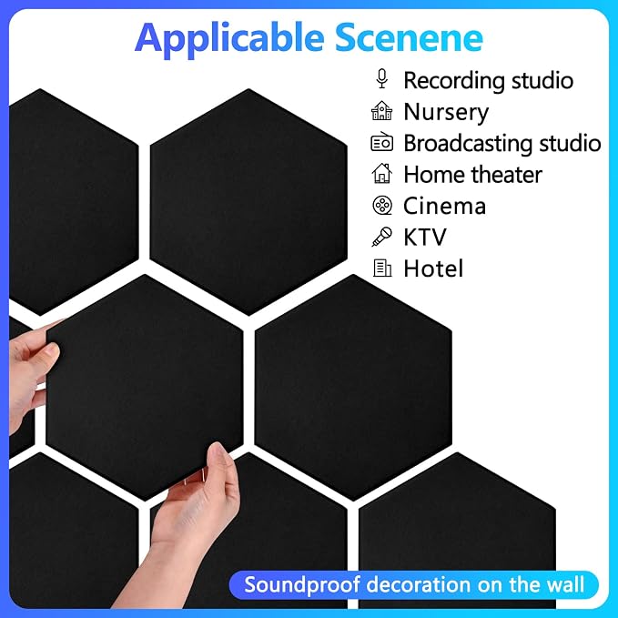 18 Pack Acoustic Panels-12"X10"X 0.4" Self-Adhesive Soundproof Wall Panels High-Density Sound Absorbing Panel Acoustic Treatment Panel Used in Home & Offices (Black Hexagon)