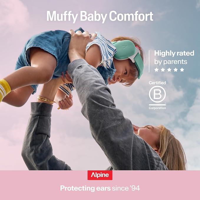 Alpine Muffy Baby Comfort - Protects Hearing for Babies and Toddlers - CE & ANSI Certified - Headband for Safe fit & Comfort - Adjustable for Ages 3-48 Months - 24dB Sound Reduction, Hearts