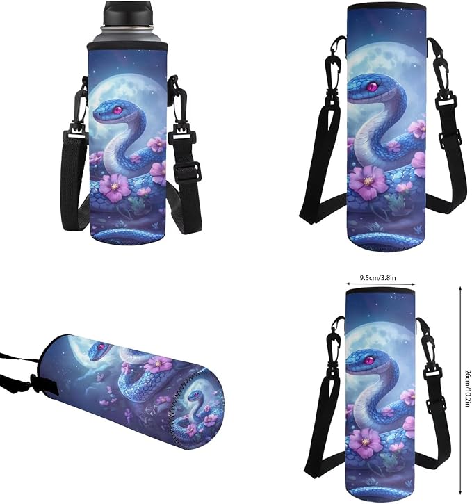 WELLFLYHOM Personalized Snake Kids School Backpack Elementary Book Bag for Girls Back Pack with Lunch Bag Pencil Case Water Bottle Cover Moon Flower Kids Daycare Bag Gift for Kids