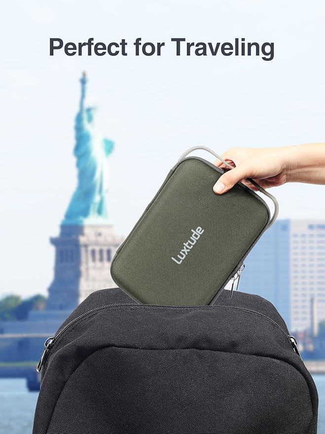 Luxtude Electronic Organizer Travel Case, Portable Tech Organizers, Hard Charger Organizer, Travel Cable Organizers, Tech Bag (Single-Layer, Green, Small)