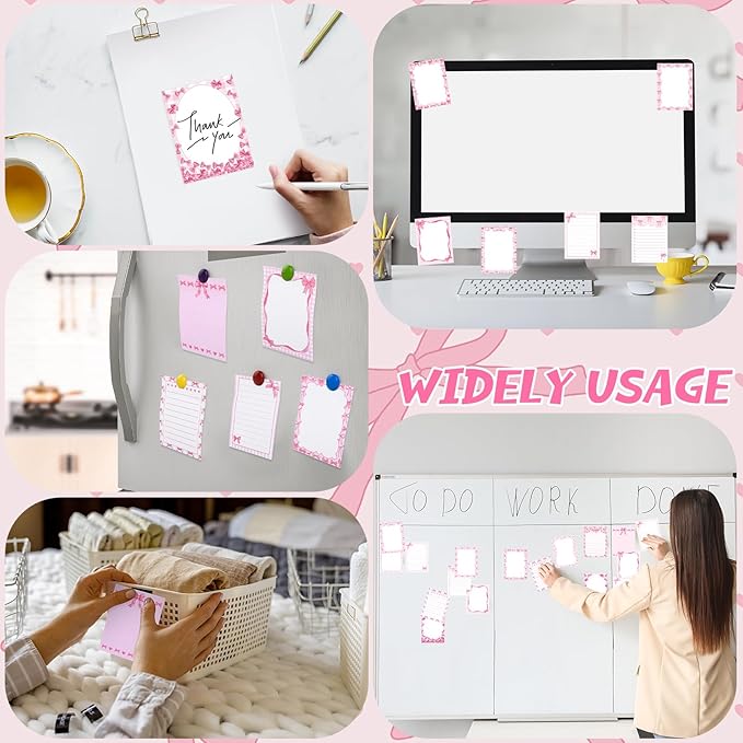 12 Pcs Pink Bow Sticky Notes Coquette Bowknot Self Adhesive Notepad Removable Memo Pad Pink Bow Party Supplies for Home Office Decor Birthday Wedding Bachelorette Party Decorations