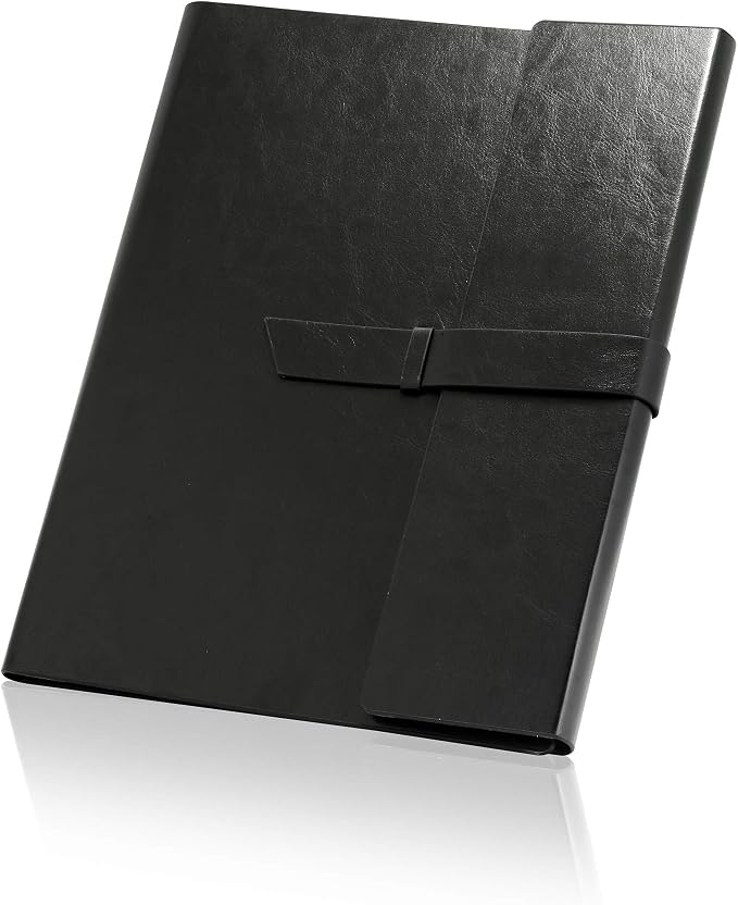 Gallaway Leather Padfolio Portfolio Folder – Slim Portfolio Folio Organizer Holder for Letter Legal A4 Note Pads Notebooks for Men Women Refillable Business Leather Portfolio Binder, Black
