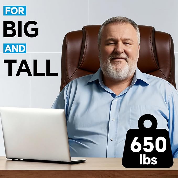 Big and Tall Office Desk Chair with 5-Position Armrests, 650 LBS Heavy Duty Executive Office Chair Comfy, Extra Wide Seat, High Back Computer Chair with Lumbar Support, Reclining Tilt Lock (Brown)
