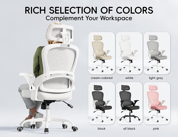 TRALT Office Chair - Ergonomic Office Chair with Back Support, Home Office Desk Chairs, 330lbs Wide Seat Big and Tall Office Chairs with Headrest, Comfy Desk Chairs (White)