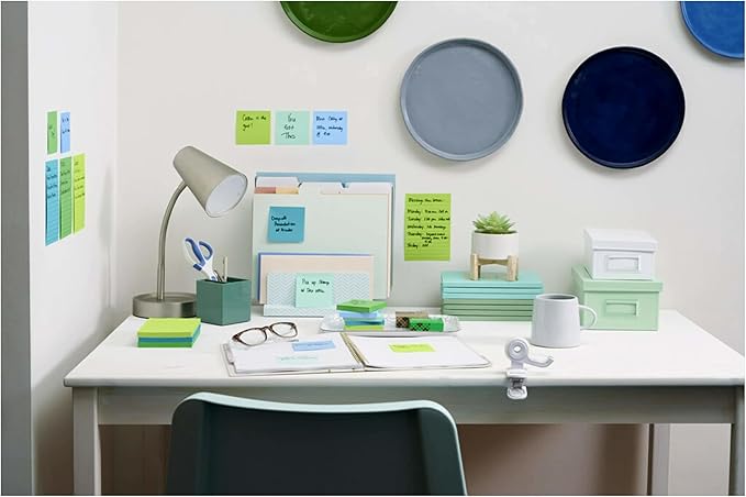 Post-it 100% Recycled Paper Super Sticky Notes, Lined, 4 in. x 4 in., 3 Pads, 70 Sheets per Pad, Oasis Collection, New Year Organization or Second Semester School Supplies
