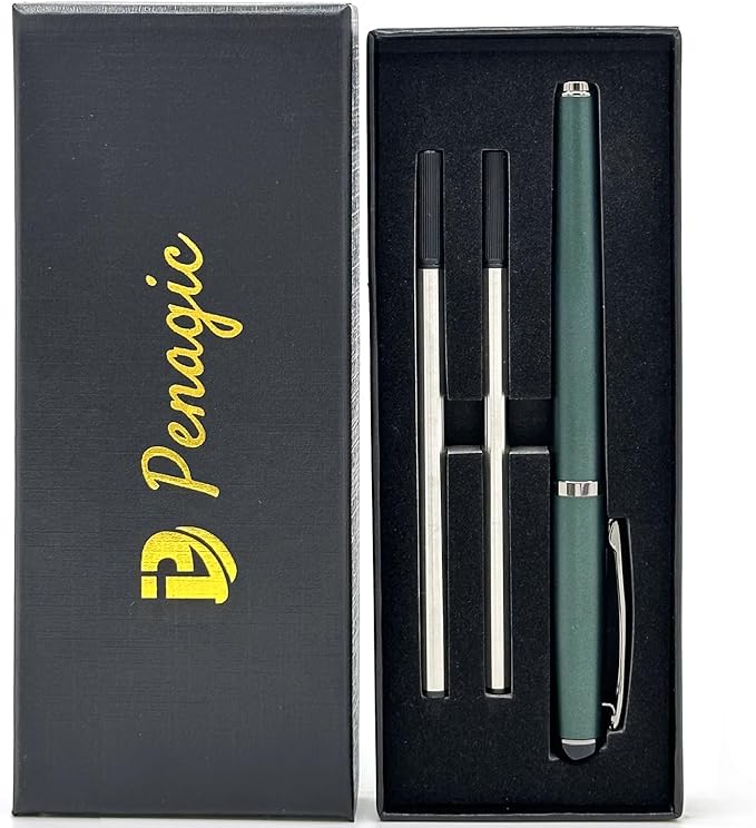 Penagic Luxury Rollerball Pen, Black Ink, Fine Point, Unisex, Professional Writing Pen, Set of 1 with 2 Refills