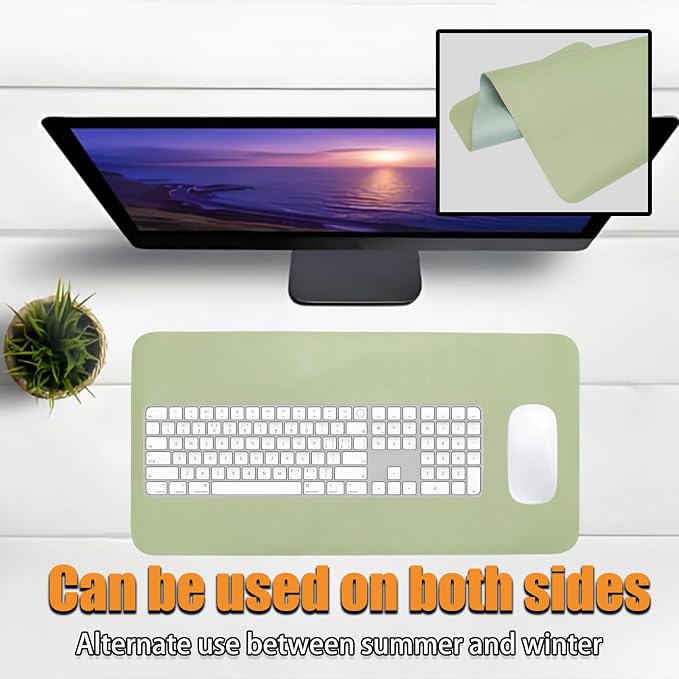 24" x 12" PU Leather Keyboard Mouse Pad Non-Slip Desk Protector Mat for Vanity Makeup Laptop, Green