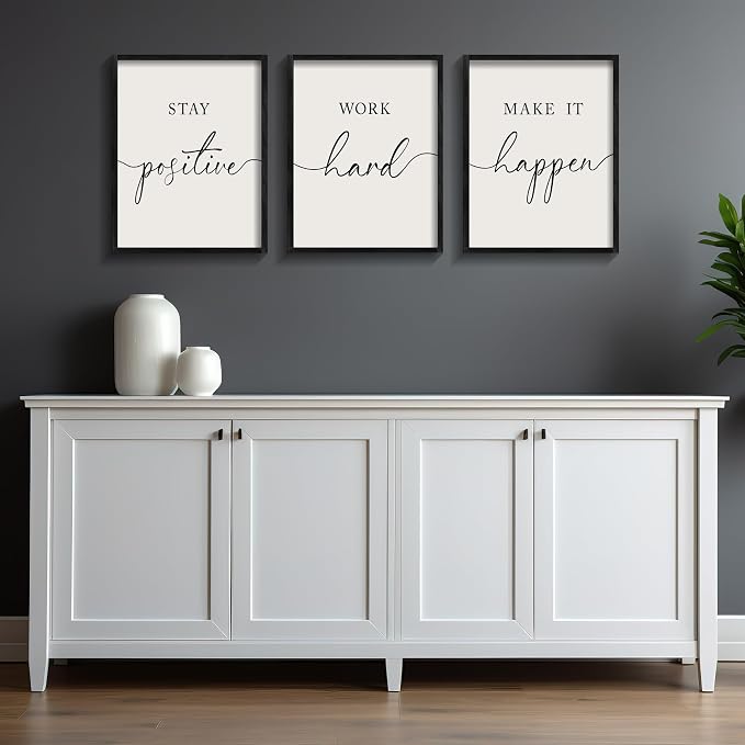 Heiple Motivational Wall Art 11"x14" Framed Wooden Inspirational Office Wall Decor for Men Picture Poster Positive Work Hard Quote Wall Decor for Home Office Bedroom (Black, 16"x24")