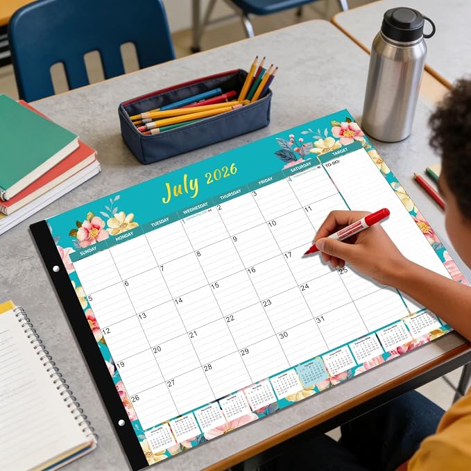 2026 Desk Calendar Large 22x17 Inches,Large Desk Calendar 2026-2027,18 Month,Suitable For Home,School Or Office,With Plastic Cover,Monthly Calendar(Cyan)