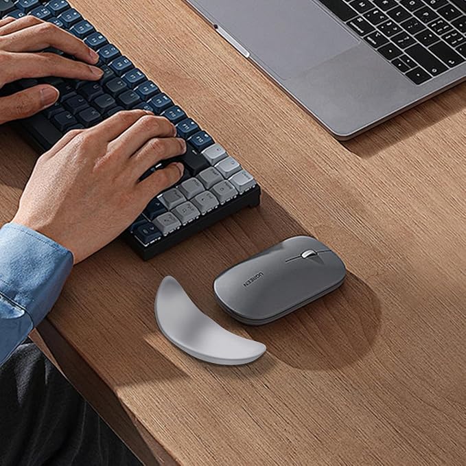JIKIOU Left-Handed Truly Ergonomic Wrist Rest for Mouse 2 Pack, Carpal Tunnel Support, Pain Relief, Anti-Fatigue, Easy Glide, Office Computer Laptop Gaming (Left-Handed-Grey)