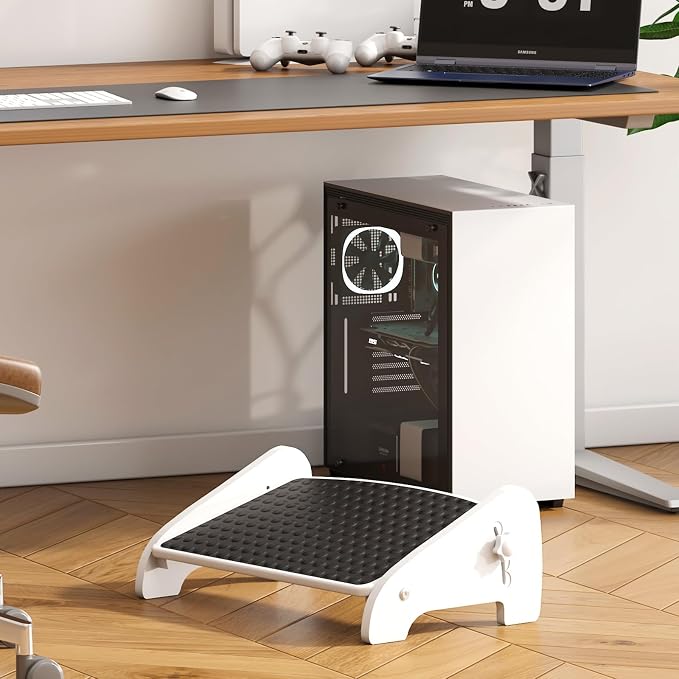 Adjustable Under Desk Footrest-Bamboo 4-Position Ergonomic Office Foot Stool with Large Non-Slip Surface, Improves Posture for Home,Office & Computer Desk Use (White)