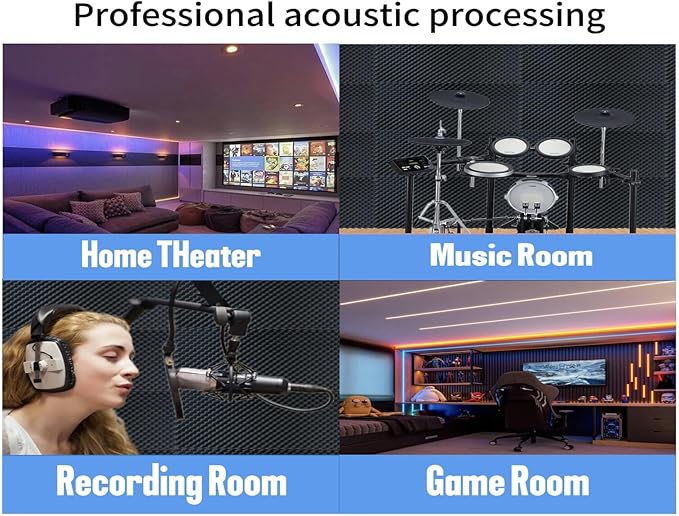 1 Pack Egg Crate Foam Sound Proof Foam Panels for Walls,48''X24''X2'' inch Acoustic Panels, high-Density Fireproof soundproof Wall Panels, Professional Acoustic Treatment (Black)